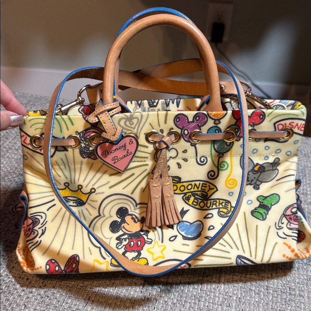 Dooney & Bourke Disney Mickey Mouse Sketch Tassel Crossbody Tote Purse Multi‎